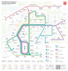 a map with many different colored lines and numbers on the top, including roads to various locations