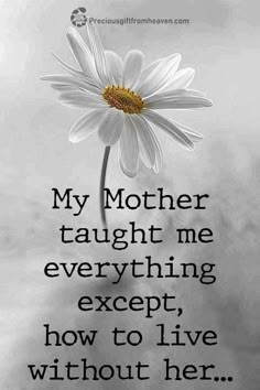 a flower with the words, my mother taught me everything except how to live without her