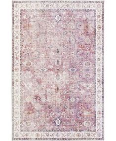 a pink and white rug with an ornate design on the bottom, in front of a white background