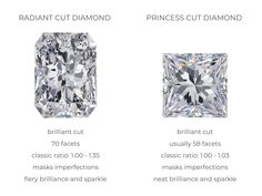 three different types of princess cut diamonds with price tags on the side and prices for each diamond