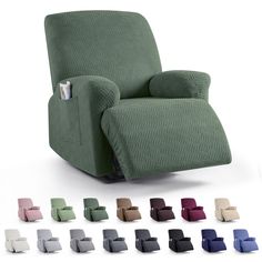 the reclining chair has multiple colors and sizes