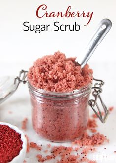 This Cranberry Sugar Scrub recipe is made with cranberry seeds, avocado oil and sugar for a product that's perfect for the holidays and beyond. Cranberry Sugar Scrub, Body Scrubs, Sugar Scrub Recipe, Diy Body Scrub