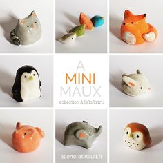 nine small ceramic animals in different colors and sizes