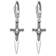 PRICES MAY VARY. 🖤【Sword Design】: Our Mens Earrings Hoop are the perfect combination of Celtic knot and sword. There is unlimited power underneath the delicate elegance. Suitable for men and women of any age to wear. They will bring you courage and protection. 🖤【Hypoallergenic Material】: Crafted from high-quality 925 sterling silver and cubic zirconia, these sword earrings are both beautiful and durable. They are also hypoallergenic, lead-free, nickel-free and cadmium-free, making them very sa Unlimited Power, Mens Earrings, Cloth Making, Gothic Elegance, Dagger Earrings, Celtic Earrings, Mens Earrings Hoop, Earrings For Men, Celtic Knots