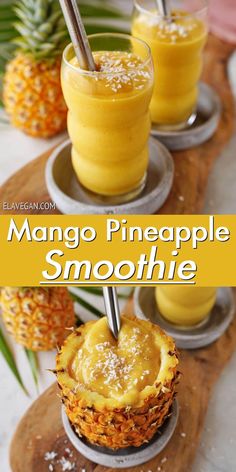 mango pineapple smoothie is served in small cups