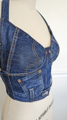 Handmade Denim Corset, Unique Upcycled Corset, Eco-friendly Clothing - Etsy Denim Couture, Blue Jeans Crafts, Top Jeans, Homecoming Hair, Denim Corset, Recycle Jeans, Denim Crafts