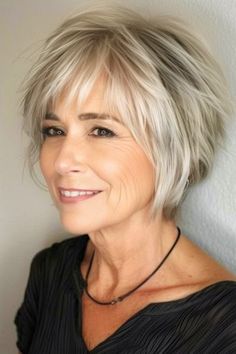 31 Youthful Shag Hairstyles for Women Over 60 to Revamp Your Look - The Hairstyle Edit Short Haircut For Older Women Over 50, Hairstyling For Short Hair, Layered Bob Haircuts For Women Over 50, Bobs For Over 60 Older Women, 1960s Shag Haircut, Tousled Bob Medium Length, Shaggy Pixie Bob With Bangs, Short Hairstyles Women Over 50, Chin Length Shaggy Haircuts