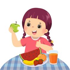 Vector cartoon of a little girl eating g... | Premium Vector #Freepik #vector #fruit-cartoon #fruit-character #kids-eat #watermelon-cartoon Daily Routine Activities, Thumbs Up Sign, Girl Eating, Apple Vector, Fruit Cartoon, Funny Fruit, Illustration Cartoon, Kids Ride On, Preschool Kids