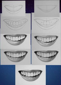 how to draw teeth with different angles and shapes on the front, side, and back