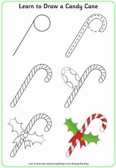 christmas candy canes and candy canes with the words learn to draw a candy cane