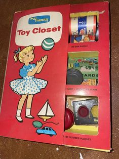 the toy closet is open to reveal toys in its box and instructions on how to use it