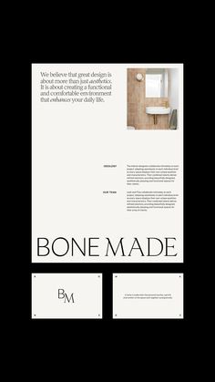 an advertisement for a bathroom remodeling company with the words bone made in black and white