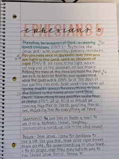 an open notebook with writing on it and the words ephestans 5 written in different colors