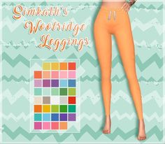 an image of a woman wearing orange leggings with the words, simkati's woodridge leggings