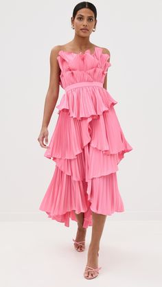 Fast Free Shipping & Free Returns on AMUR Judah Scallop Pleated Dress at Shopbop. Shop new arrivals from AMUR at Shopbop.com Ruched Tiered Skirt Dress For Evening, Black Ruched Tiered Skirt Dress For Evening, Ruched Tiered Skirt Evening Dress, Ruffled Tiered Skirt Dress For Gala, Gala Tiered Skirt Dress With Ruffles, Tiered Ruffled Skirt Dress For Gala, Pink Dress With Ruffle Hem And Voluminous Skirt, Gala Ruffled Tiered Skirt Dress, Tiered Ruffled Dress For Gala