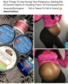 the pregnant belly is surrounded by products for her baby bump, and it's been taken