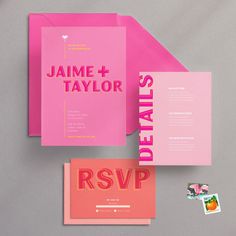 pink and orange wedding stationery with matching envelopes