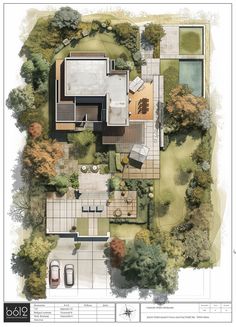 an aerial view of a house in the woods