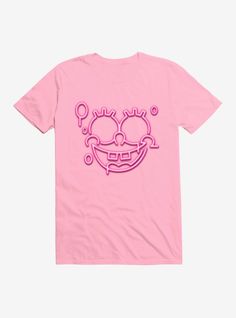 a pink t - shirt with a face drawn on it