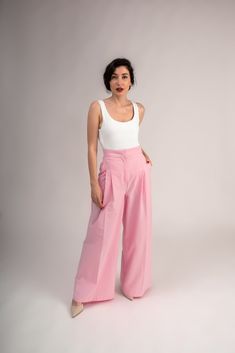 These Wide Leg Harlow Pants are an absolute pleasure to wear. Being equally relaxed and classy yet having a structured and sophisticated design the pair can be matched with variety of tops, jackets, shoes , accessories and go well for every occasion. Harlow Wide-leg Pants, Trendy Pants, Womens Trousers, High Waist Pants, Wide Leg Linen Pants, Pink Summer, Sophisticated Design, Waist Pants, High Waisted Pants