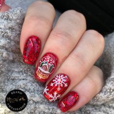 Globe Nails, Snow Globe Nails, Gel Coffin, Nail Art Easy, Foil Nail Art, Christmas Gel, Gel Polish Manicure, Christmas Gel Nails, Nail Art Disney