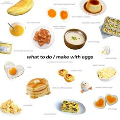 what to do / make with eggs and other breakfast foods on a white tablecloth