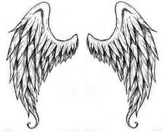 two black and white angel wings on a white background, one is drawn in pencil