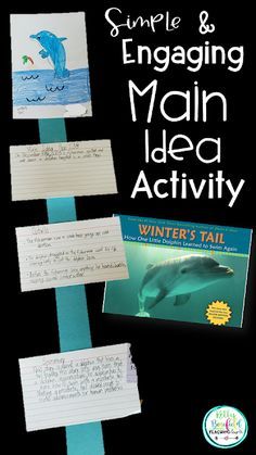 some writing paper with dolphins on it and the words,'simple & engaging main idea activity