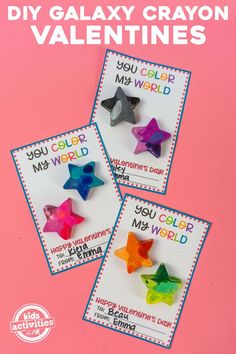 three star shaped magnets with the words you color my world on them