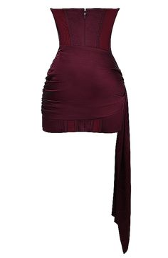 Strapless Draped Corset Dress Burgundy Homecoming Dress Short, Long Sleeve Bandage Dress, Dark Red Dresses, Satin Homecoming Dress, Satin Short, Short Prom Dress, Silk Maxi Dress, Burgundy Dress, Sheer Fabric