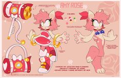 the character sheet for sonic's pinkie is shown in three different poses and looks like