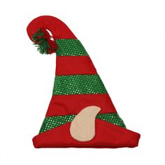 This hat is sure you make you stand out in a crowd! Don't forget this fun accessory when you're dressing for all of your holiday parties this year! Product Features: Red and green hat features red glitter and sequin stripes Depicts elf ears and a pom-pom on the top of the hat Care instructions: spot clean only Overall dimensions: 17" high x 13" wide One size fits most Brim: 22" diameter Material(s): polyester/yarn Winter Party Hat With Fun Style, Adjustable Holiday Costume Hats, Fun Adjustable Christmas Hats, Red Adjustable Holiday Hat, Adjustable Red Hats For Holiday, Adjustable Red Hat For Holiday, Red Christmas Hat For Festive Occasions, Red Adjustable Christmas Hat, Winter Party Costume Hat, One Size Fits Most