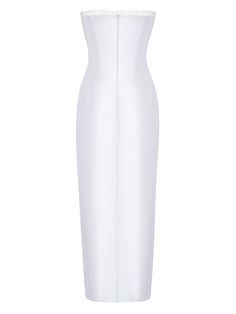 This item is made-to-order. Please allow a 10-14 business days processing and production time before your order is shipped. Please contact our support team if you are looking for a style available for immediate shipping and we will do our best to accommodate. Elegant White Maxi Dress For Dinner, White Fitted Bodice Midi Dress For Evening, White Fitted Bodice Midi Dress For Formal Occasions, White Formal Midi Dress With Fitted Bodice, Classic White Dress With Fitted Bodice, Classic White Maxi Dress For Party, White Fitted Sheath Evening Dress, White Sheath Maxi Dress For Formal Occasions, White Formal Dress With Structured Boning