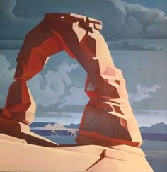 a painting of a rock formation in the desert