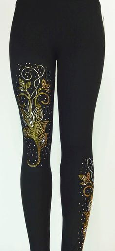 EMBELLISHED ALL RHINESTONE GOLD OR IRIDESCENT CRYSTAL LEAF SWIRLSTHIS DESIGN CAN ALSO BE DONE ON CAPRI LENGTH LEGGINGS, JUST PUT GOLD OR IRIDESCENT LEAF SWIRLS IN THE SEARCH BOX IN MY STORE AND YOU SHOULD BE ABLE TO FIND THEMYou can get this design in the following different ways1.  Gold Design Embellished on Both Sides Staggered2.  Gold Design Embellished on the Front of One Thigh and the Side of One Calf3.  Iridescent Design Embellished on Both Sides Staggered4.  Iridescent Design Embellished Pearl Jeans, Iridescent Design, Sparkly Leggings, 2024 Ideas, Embroidery On Kurtis, Kurti Embroidery Design, Iridescent Crystal, Legging Fits, Suit Design