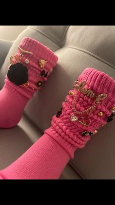 Hand sewed on charms, brooch pins, and rhinestones. Adult women socks from size 9-11 When remaking a pair charms may be different as there's not a duplicate pattern. The color scheme will be the same however charms may vary. Sock Decorating Ideas, Step Team