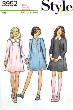 Babydoll Dress Pattern, 60s Dress Pattern, Vintage Clothes Patterns, Neo Grunge, Mini Babydoll Dress, Vintage Dress Patterns