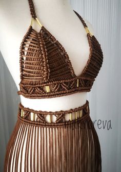 Sleeveless Brown Fringe Dress, Brown Sleeveless Fringe Dress, Sleeveless Brown Dress With Fringe, Brown Summer Dress For Festivals, Brown Summer Festival Dress, Brown Bohemian Party Dress, Fitted Brown Dress For Festival, Fitted Brown Dresses For Festivals, Macrame Skirt Diy