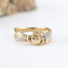 Buy 14K Diamond Kiss Claddagh Ring. Handmade in Dublin, Ireland. Includes luxury gift box. Fast delivery and 5 star customer service! Diamond Claddagh Ring, Claddagh Ring Wedding, Engagement Ring Necklace, Irish Ring Claddagh, Celtic Engagement Rings, Irish Rings, Claddagh Ring, Celtic Wedding Rings, Claddagh Rings