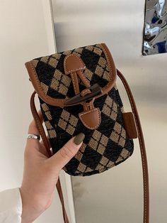 Multicolor Fashionable   Tweed Geometric Colorblock Square Bag    Women Bags Trendy Brown Color Block Bags, Brown Color Block Rectangular Shoulder Bag, Trendy Black Geometric Bag, Black Rectangular Color Block Bag, Daily Geometric Pattern Bags, Crossbody Bag Women, Bag Women, Square Bag, Gucci Dionysus