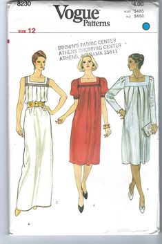 two women's dresses and one woman's dress are shown in this pattern