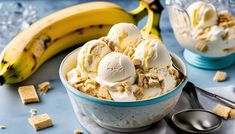 two bowls filled with ice cream and bananas