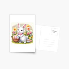 a postcard with an easter bunny holding a basket