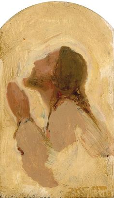 an abstract painting of a woman's head and shoulders in brown, beige, and white colors