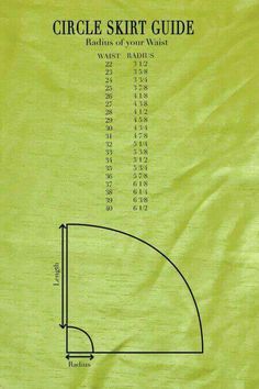 the circle skirt guide for women's sizes and measurements, showing how to measure it