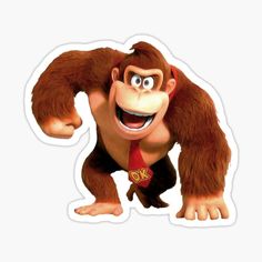 an image of a cartoon monkey with big eyes and a tie sticker on it's back