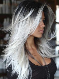 Black And Copper Ombre Hair, Platinum Blonde Hair With Black Peekaboo, Medium Length Dark Hair With Highlights, Grey Ombre Hair, Dark Brunette Hair, Blonde Tips, Ash Blonde Highlights, Copper Highlights, Hair Color Options