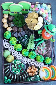 a tray filled with lots of different types of candy