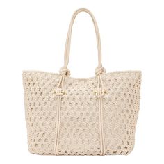 Vince Camuto Jaiya East/West Leather or Crochet Tote You'll appreciate this simple, spacious tote bag from Vince Camuto. Whether you choose the sophisticated pebbled leather design or the fresh, summery crochet design, it's durable and can keep up with your busy schedule. Perfect for carrying your books and other essentials. Elegant Top Handle Beach Bag, Elegant Double Handle Straw Bag For Everyday, Chic Beige Beach Bag With Rolled Handles, Elegant Beige Beach Bag With Leather Handles, Elegant Beige Crochet Bag With Large Capacity, Elegant Beige Beach Bag For Everyday Use, Elegant Large Capacity Beach Bag In Natural Color, Elegant Large Capacity Crochet Satchel Bag, Elegant Beige Beach Bag For Everyday