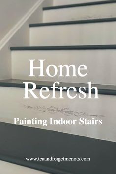 home refresh painting indoor stairs Painted Wood Staircase, Old Wooden Stairs Makeover, Diy Painted Stairs, Stair Colors, Painted Stairs Makeover, Grey Painted Stairs, Painting Wooden Stairs, Painted Stairs Ideas